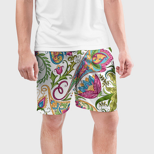 Мужские спортивные шорты Fashionable floral Oriental pattern Summer 2025 / 3D-принт – фото 3