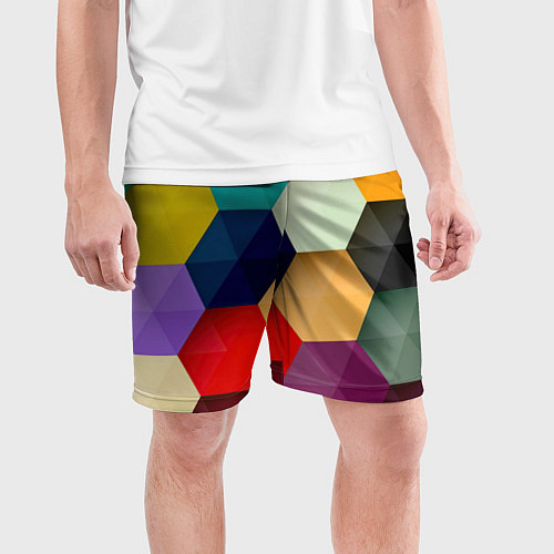 Мужские спортивные шорты Цветные соты / 3D-принт – фото 3