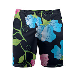 Мужские спортивные шорты Яркие удивительные цветы в летней ночи