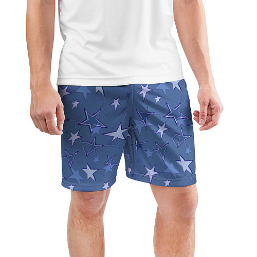 Мужские спортивные шорты Gray-Blue Star Pattern / 3D-принт – фото 3