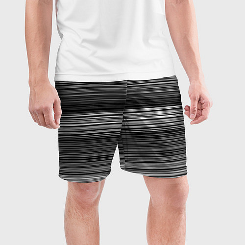 Мужские спортивные шорты Black and white thin stripes Тонкие полосы / 3D-принт – фото 3