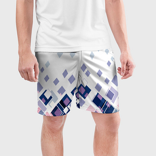 Мужские спортивные шорты Геометрический узор в бело-синий тонах / 3D-принт – фото 3