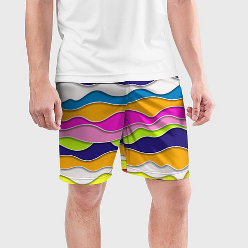 Мужские спортивные шорты Разноцветные волны Летний паттерн / 3D-принт – фото 3