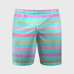 Мужские спортивные шорты Pink turquoise stripes horizontal Полосатый узор