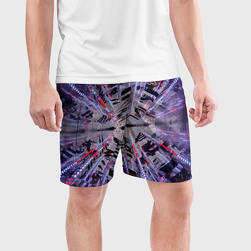 Мужские спортивные шорты Неоновый абстрактный коридор - Фиолетовый / 3D-принт – фото 3