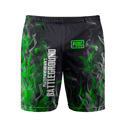 Шорты спортивные мужские Pubg - зелёное пламя, цвет: 3D-принт