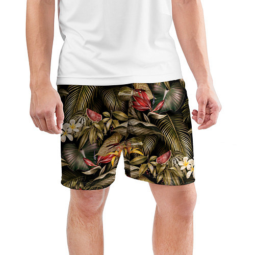 Мужские спортивные шорты Райский сад цветы и фрукты / 3D-принт – фото 3
