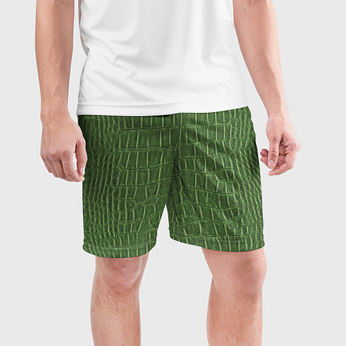 Мужские спортивные шорты Крокодиловая кожа зелёная / 3D-принт – фото 3