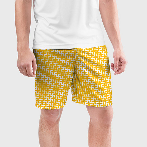 Мужские спортивные шорты Белые крестики на желтом фоне / 3D-принт – фото 3
