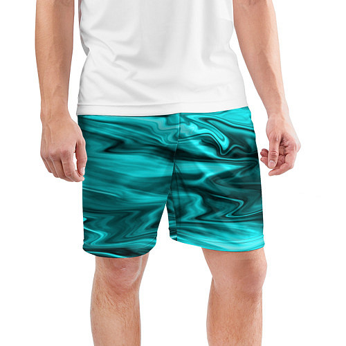 Мужские спортивные шорты Неоновый бирюзовый мраморный узор / 3D-принт – фото 3