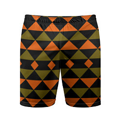 Мужские спортивные шорты Геометрический узор черно-оранжевые фигуры