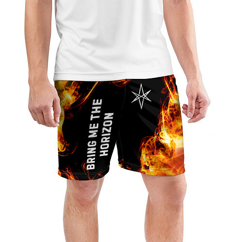 Мужские спортивные шорты Bring Me the Horizon и пылающий огонь / 3D-принт – фото 3