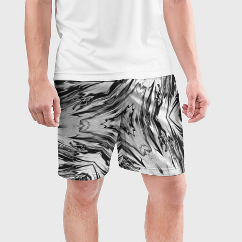 Мужские спортивные шорты Черно-белый абстрактный узор Трио / 3D-принт – фото 3