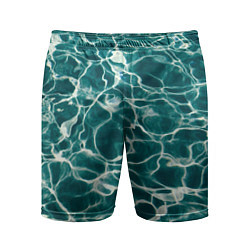 Шорты спортивные мужские Абстрактные волны в воде - Тёмно-зелёный, цвет: 3D-принт