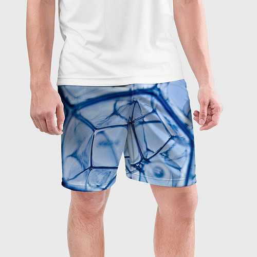 Мужские спортивные шорты Абстрактная синяя ледяная броня / 3D-принт – фото 3