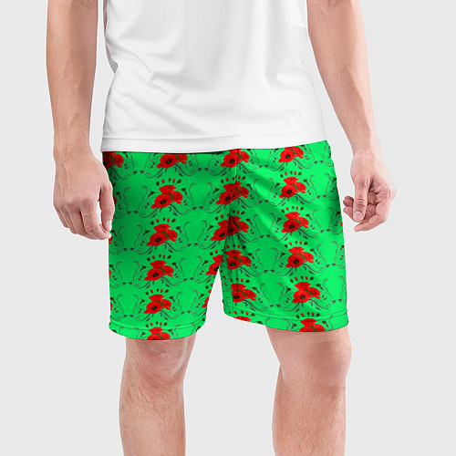 Мужские спортивные шорты Blooming red poppies / 3D-принт – фото 3