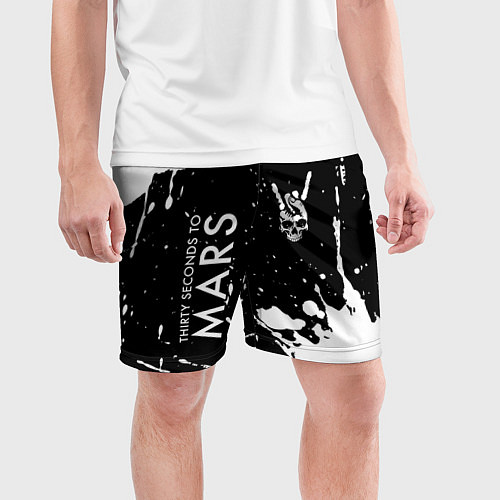 Мужские спортивные шорты Thirty Seconds to Mars и рок символ на темном фоне / 3D-принт – фото 3