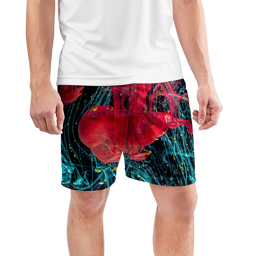 Мужские спортивные шорты Абстрактный всплеск розовой и голубой красок / 3D-принт – фото 3