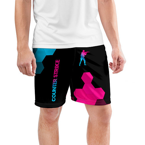 Мужские спортивные шорты Counter Strike - neon gradient: символ и надпись в / 3D-принт – фото 3