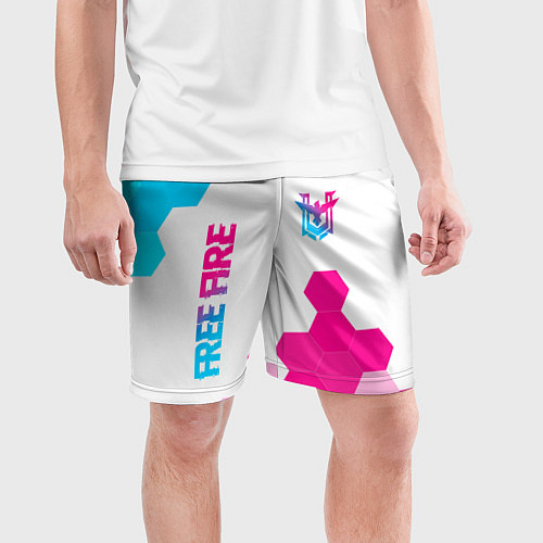 Мужские спортивные шорты Free Fire neon gradient style: символ и надпись ве / 3D-принт – фото 3
