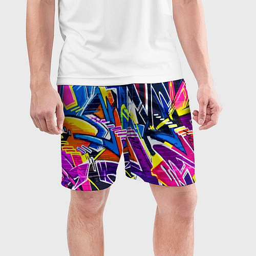 Мужские спортивные шорты Крутое экспрессивное граффити / 3D-принт – фото 3