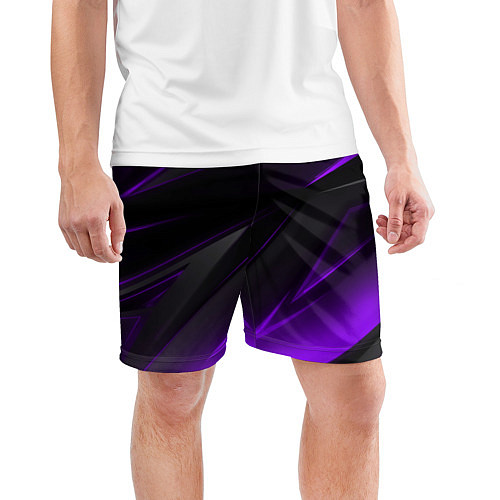 Мужские спортивные шорты Черно-фиолетовая геометрическая абстракция / 3D-принт – фото 3
