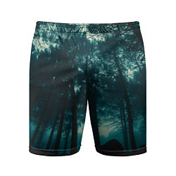 Шорты спортивные мужские Тёмный лес на закате, цвет: 3D-принт