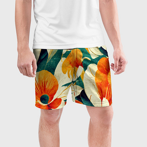 Мужские спортивные шорты Винтажный цветочный рисунок / 3D-принт – фото 3