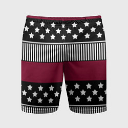 Шорты спортивные мужские Burgundy black striped pattern, цвет: 3D-принт