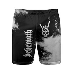Мужские спортивные шорты Behemoth и рок символ на темном фоне