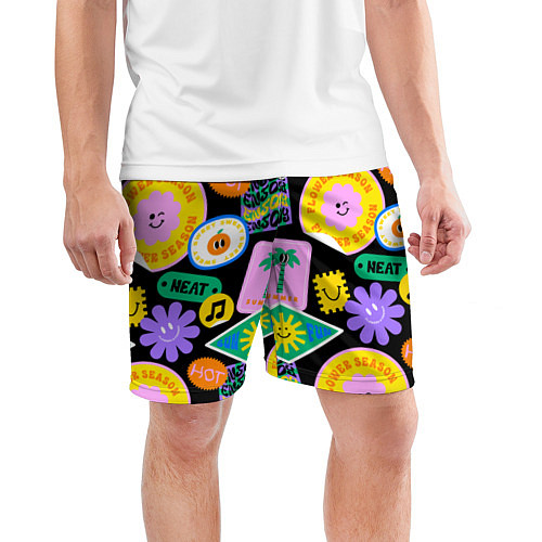 Мужские спортивные шорты Летние наклейки pop-art паттерн / 3D-принт – фото 3