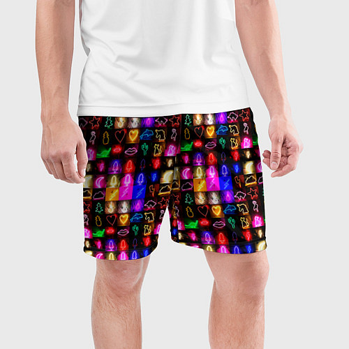 Мужские спортивные шорты Neon glowing objects / 3D-принт – фото 3