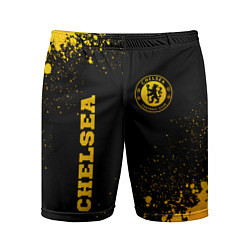 Мужские спортивные шорты Chelsea - gold gradient: символ и надпись вертикал