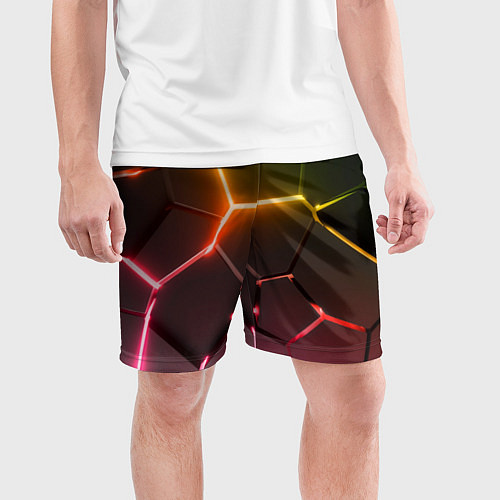 Мужские спортивные шорты Неоновые радужные плиты / 3D-принт – фото 3