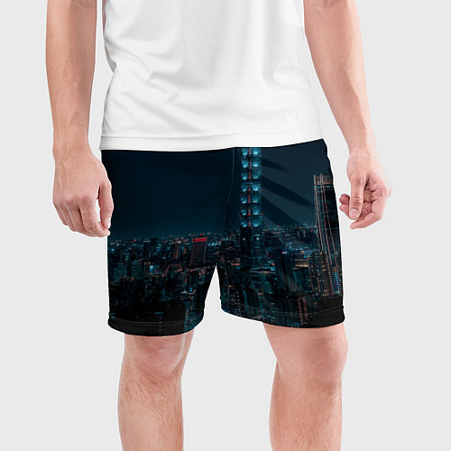 Мужские спортивные шорты Ночной неоновый город / 3D-принт – фото 3
