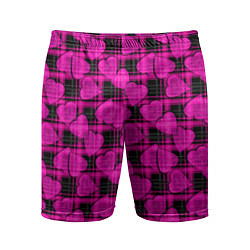 Мужские спортивные шорты Black and pink hearts pattern on checkered