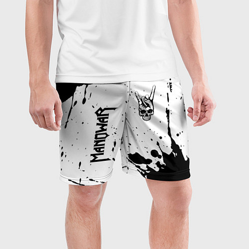 Мужские спортивные шорты Manowar и рок символ на светлом фоне / 3D-принт – фото 3