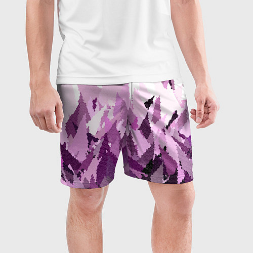 Мужские спортивные шорты Мозаичный узор в розовых и сиреневых тонах на бело / 3D-принт – фото 3