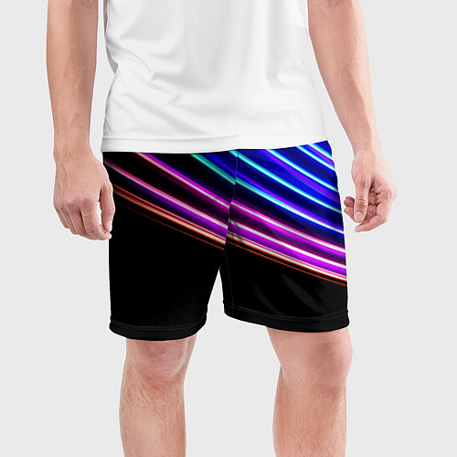 Мужские спортивные шорты Неоновые полосы на черном / 3D-принт – фото 3