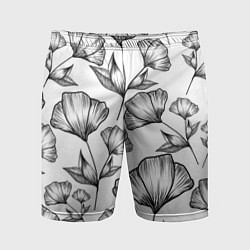Шорты спортивные мужские Графичные цветы на белом фоне, цвет: 3D-принт