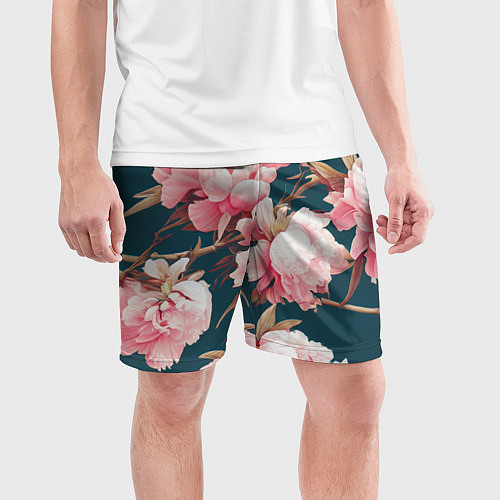 Мужские спортивные шорты Элегантные бутоны пионов / 3D-принт – фото 3
