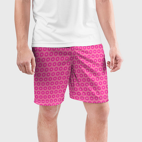 Мужские спортивные шорты Розовые цветочки - паттерн из ромашек / 3D-принт – фото 3