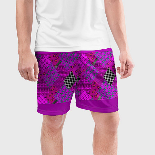 Мужские спортивные шорты Малиновый комбинированный узор пэчворк / 3D-принт – фото 3