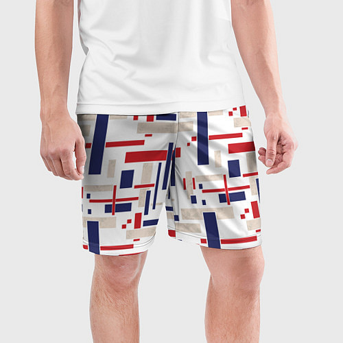 Мужские спортивные шорты Геометрический узор Орион красно-синий на белом / 3D-принт – фото 3