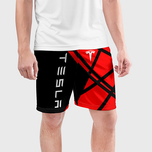Мужские спортивные шорты Тесла - Красная абстракция / 3D-принт – фото 3