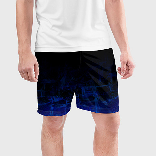Мужские спортивные шорты Однотонный черный и темно синий гранжевый градиент / 3D-принт – фото 3