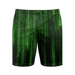 Шорты спортивные мужские Двоичный код зеленый, цвет: 3D-принт