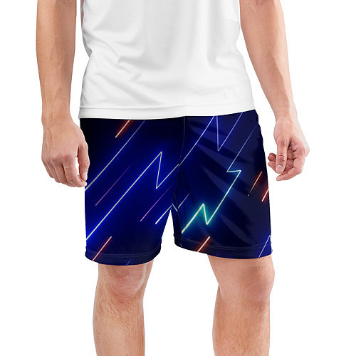 Мужские спортивные шорты Неоновые изогнутые линии / 3D-принт – фото 3