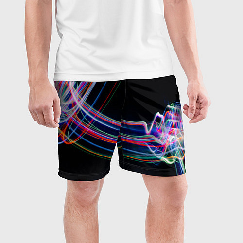 Мужские спортивные шорты Неоновые линии во тьме / 3D-принт – фото 3