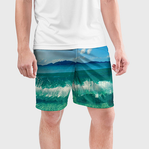 Мужские спортивные шорты Волна набегает на берег / 3D-принт – фото 3